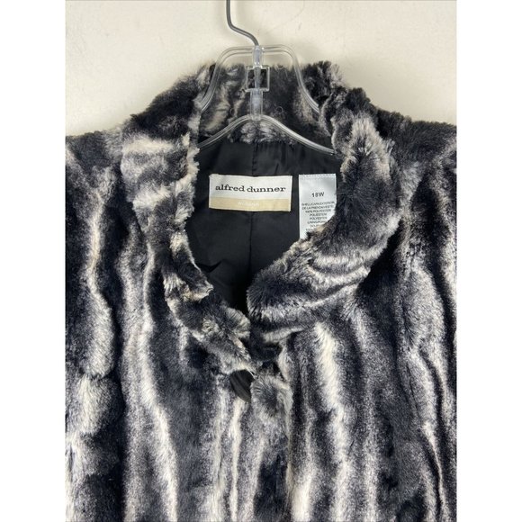 ALFRED DUNNER Grey Black Animal Print Faux Fur Coat 3/4 Sleeve Jacket Plus 18W - Picture 6 of 8